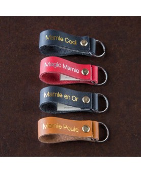 Porte clés en cuir "Mamie"